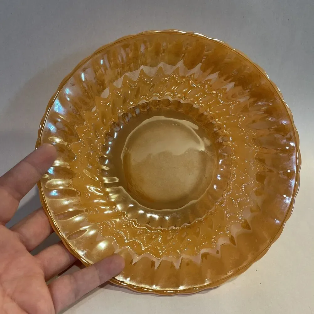 Vintage Anchor Hocking Fire King Oven Ware Peach Luster‎ Swirl Serving Bowl 8